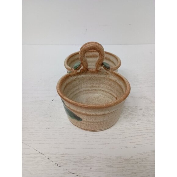 VTG Studio Pottery Stoneware Appetizer Dish With Handle Handmade Divided Signed - Picture 6 of 12